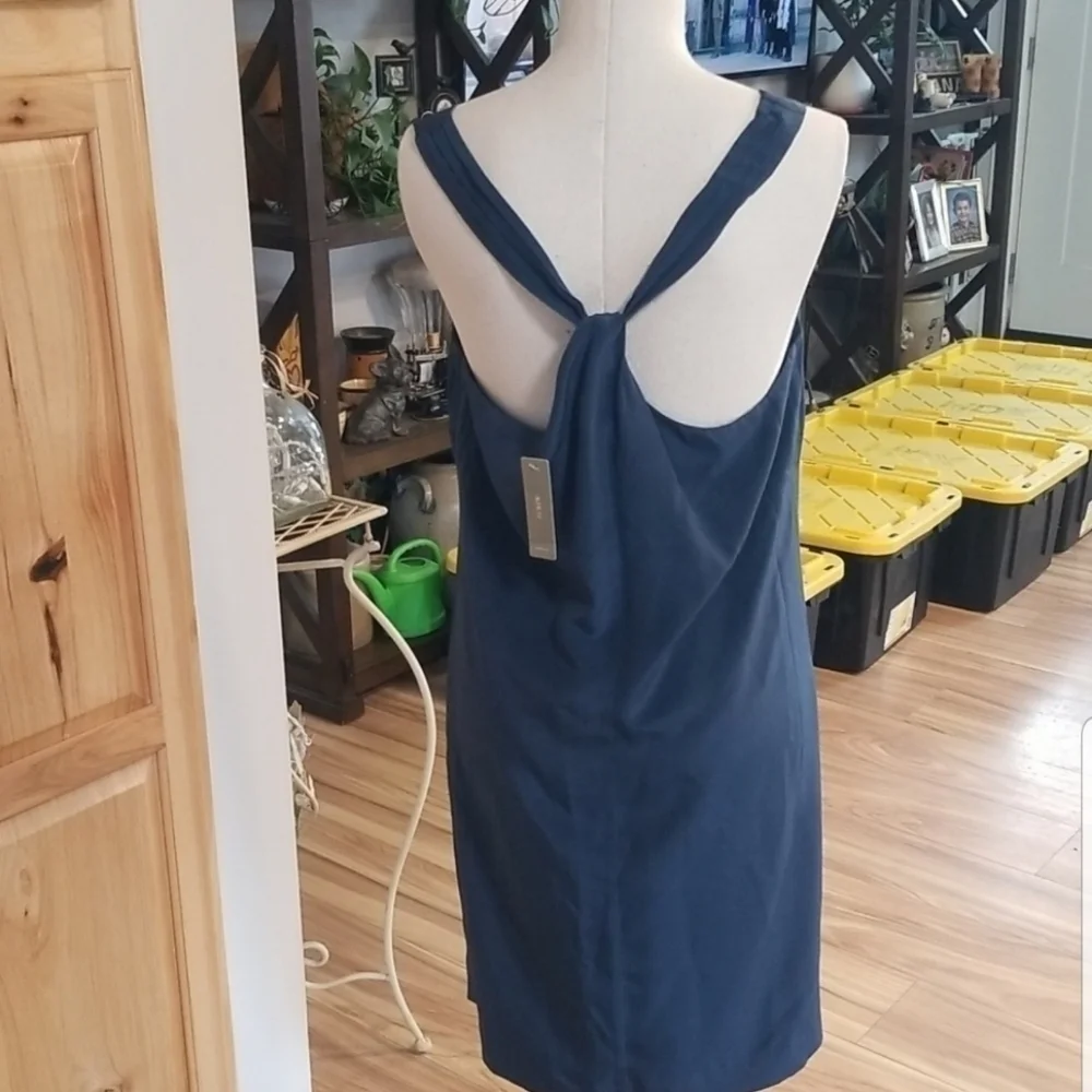 J. Crew 100% Silk Twist Back Slip Sheath Dress 10T Wedding Evening Vacation Navy